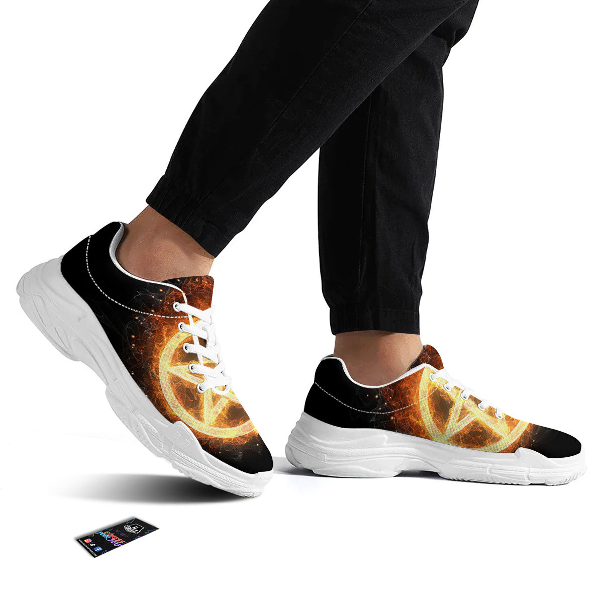 Pentagram Flame Print White Chunky Shoes-grizzshop