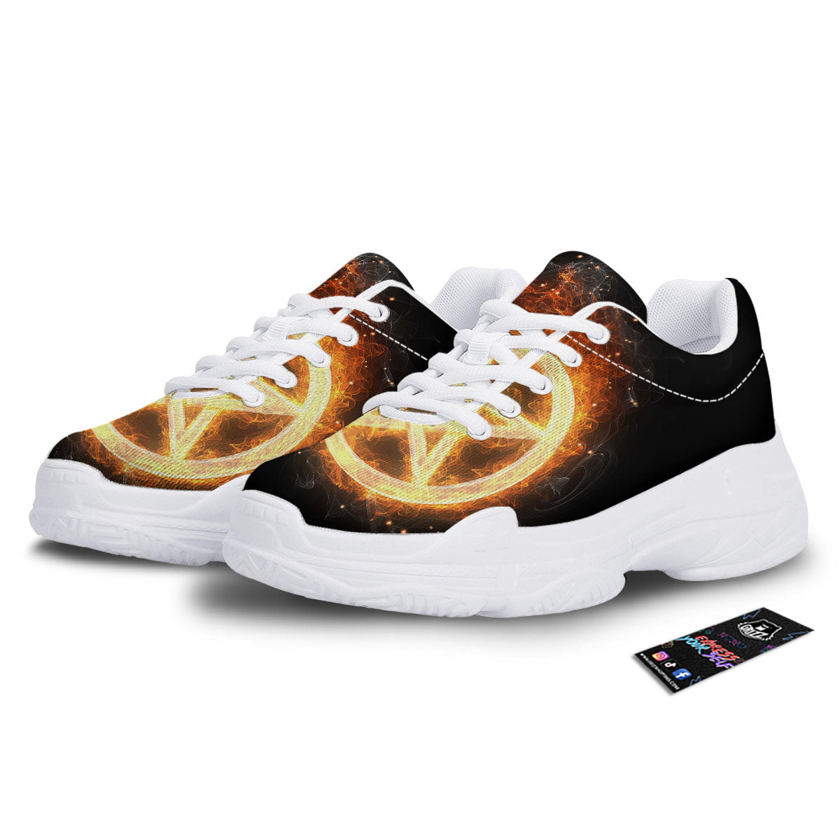 Pentagram Flame Print White Chunky Shoes-grizzshop