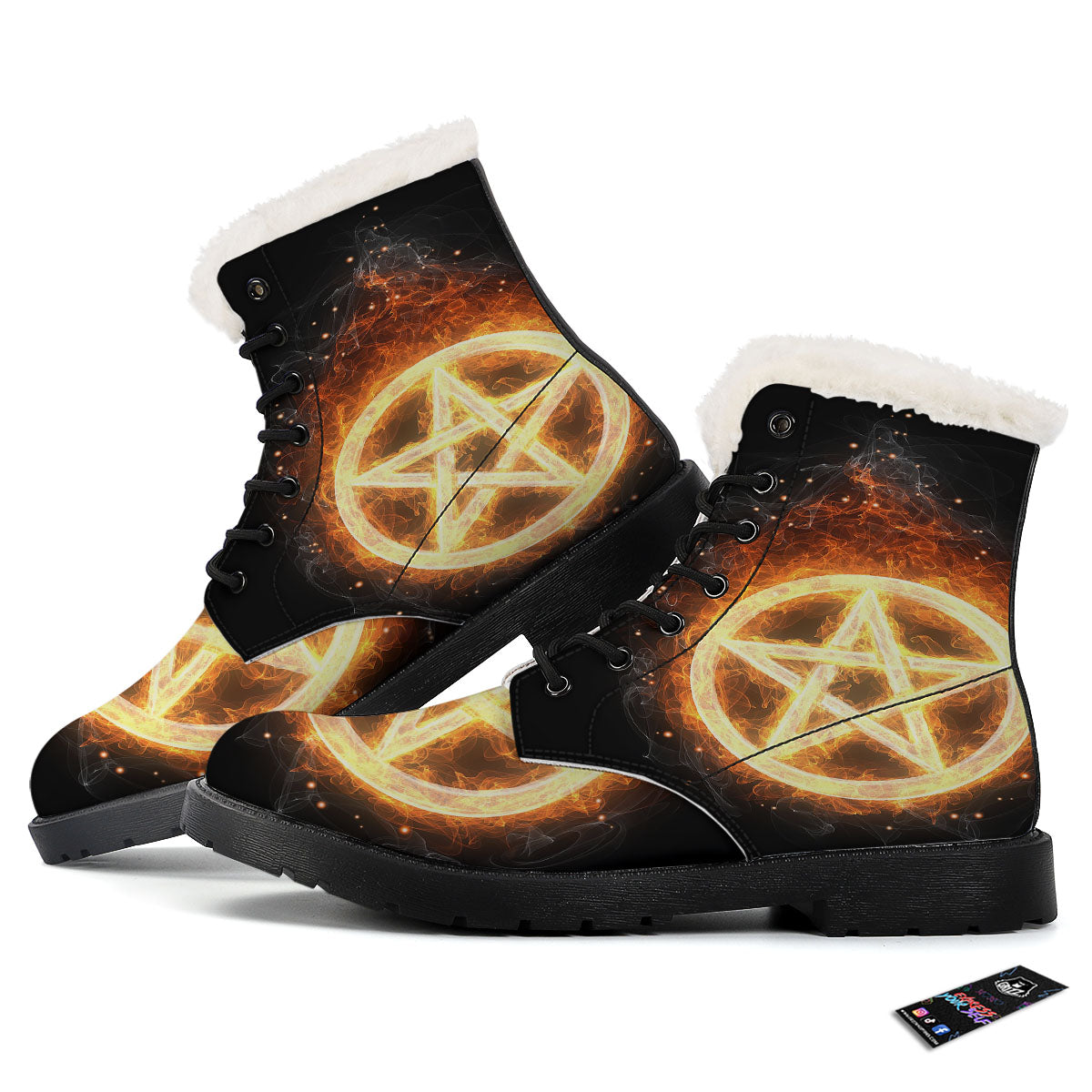 Pentagram Flame Print Winter Boots-grizzshop