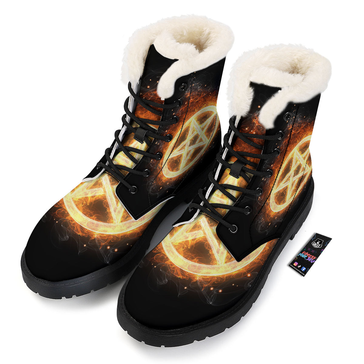 Pentagram Flame Print Winter Boots-grizzshop