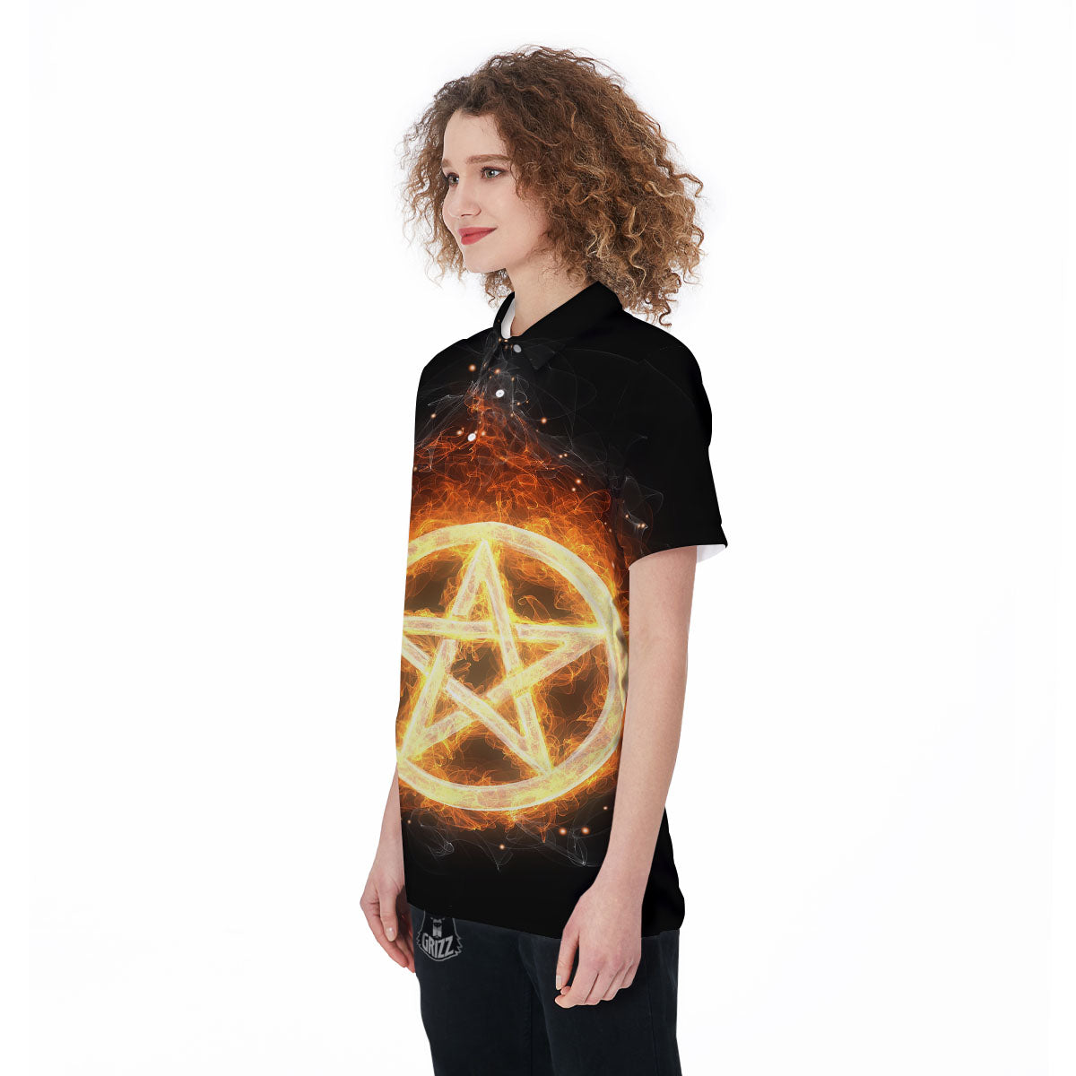 Pentagram Flame Print Women's Golf Shirts-grizzshop
