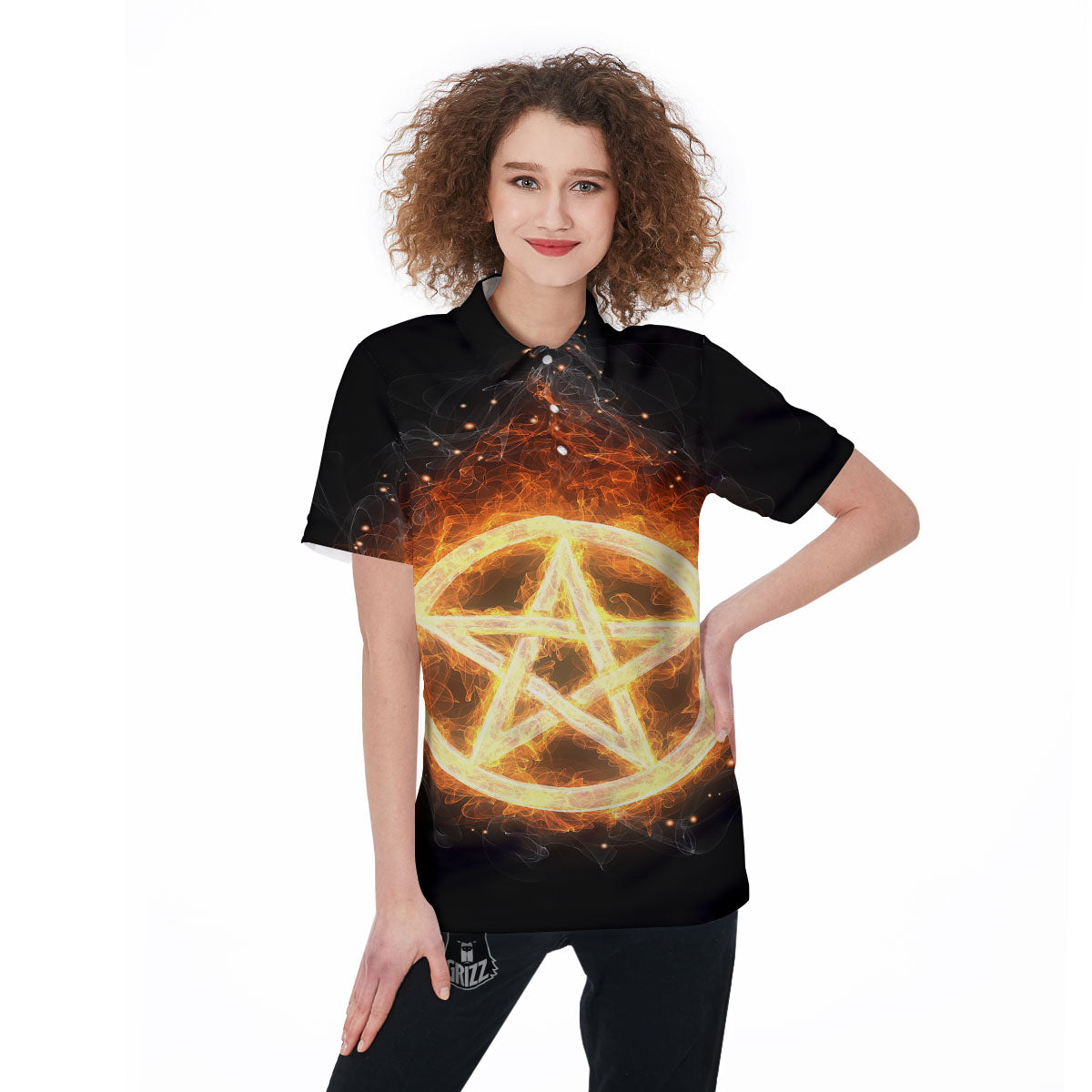Pentagram Flame Print Women's Golf Shirts-grizzshop