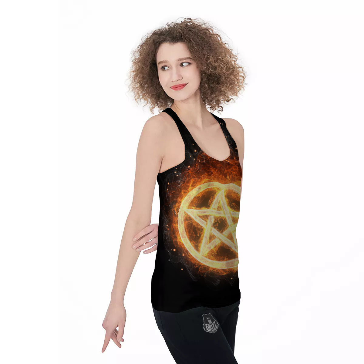 Pentagram Flame Print Women's Racerback Tank Top-grizzshop