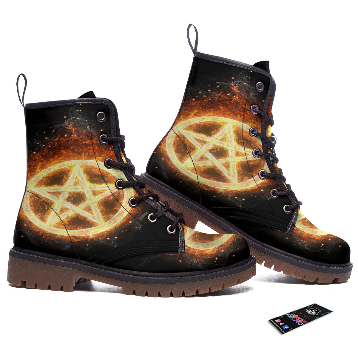 Pentagram Flame Print Work Boots-grizzshop