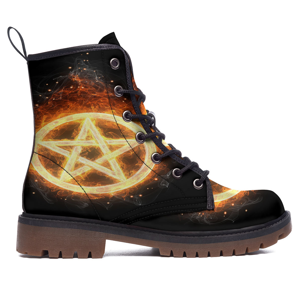 Pentagram Flame Print Work Boots-grizzshop