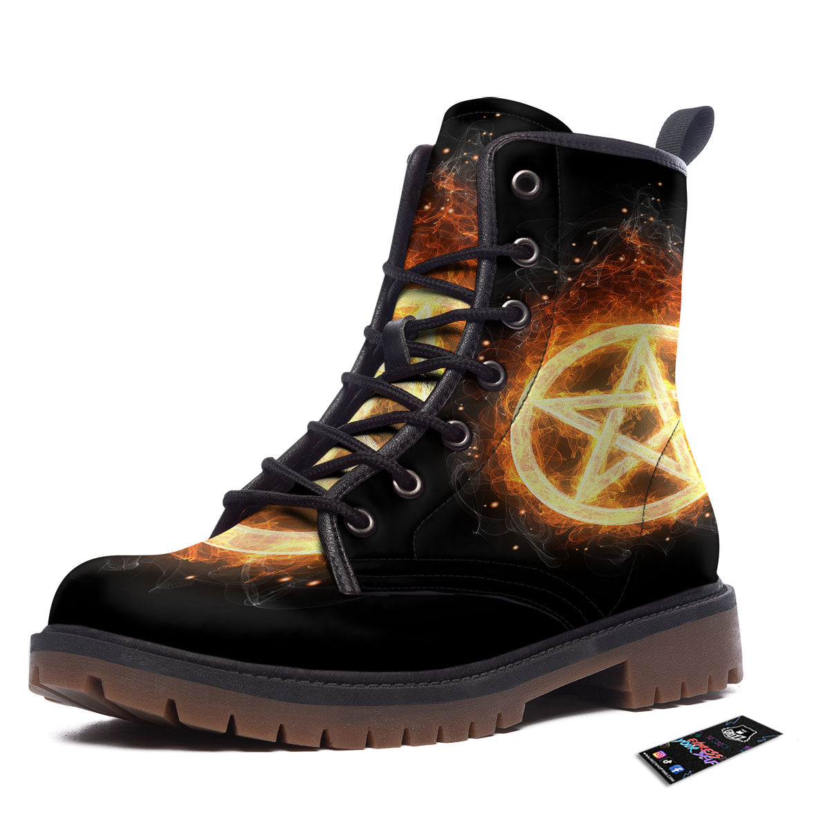 Pentagram Flame Print Work Boots-grizzshop