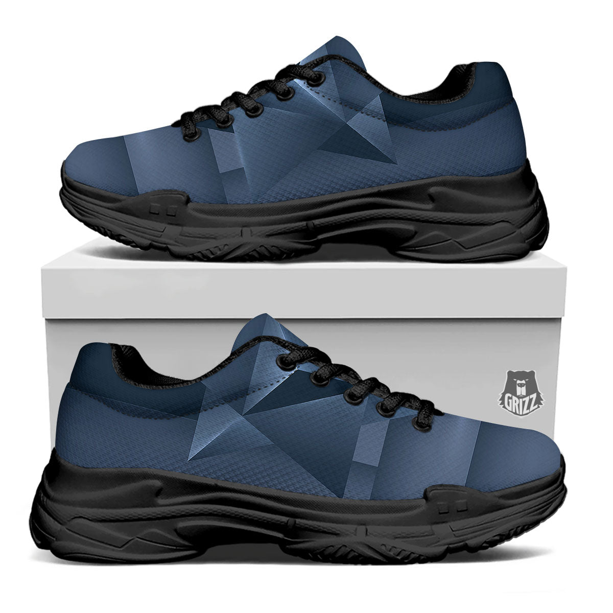 Pentagram Geometric Inverted Print Black Chunky Shoes-grizzshop