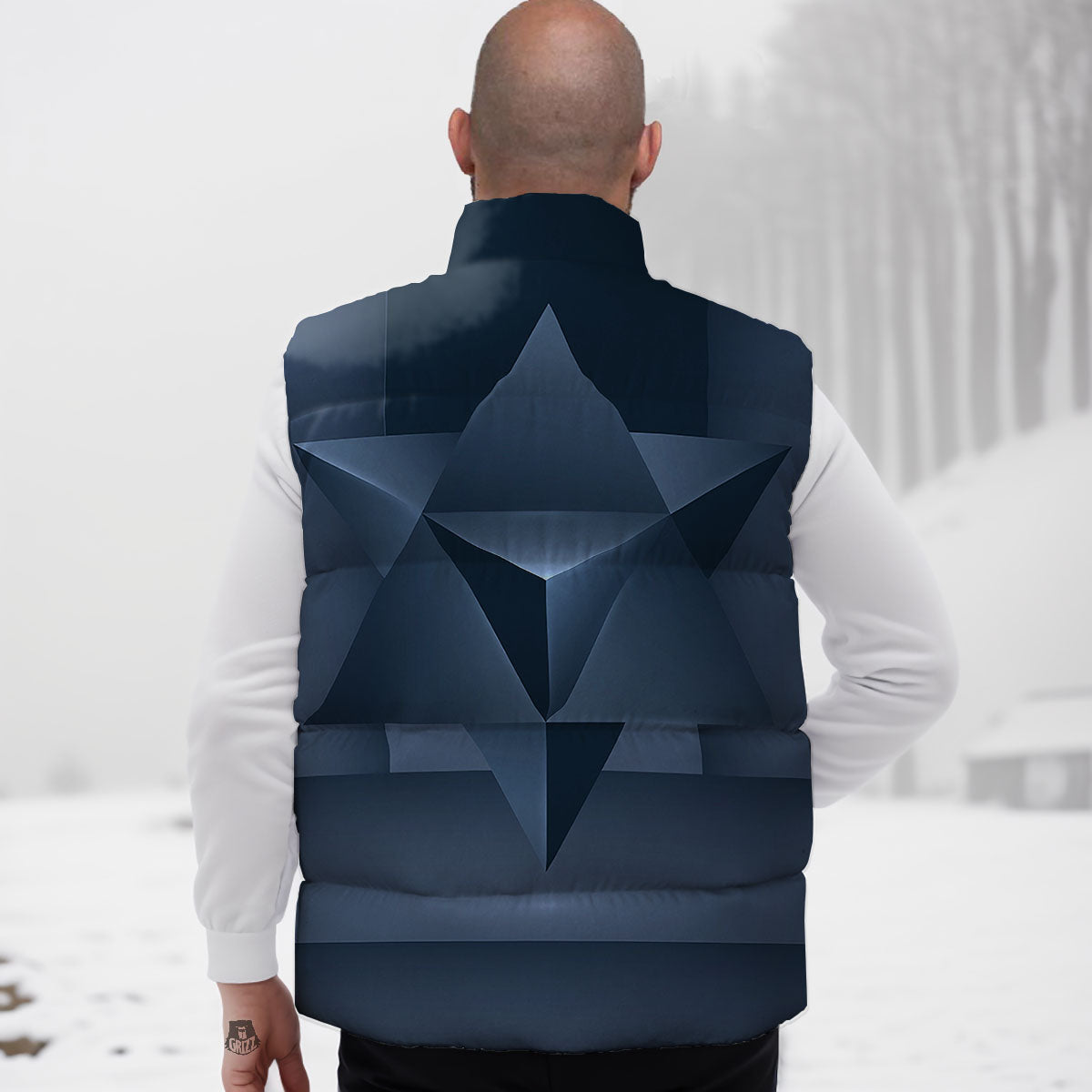 Pentagram Geometric Inverted Print Down Vest
