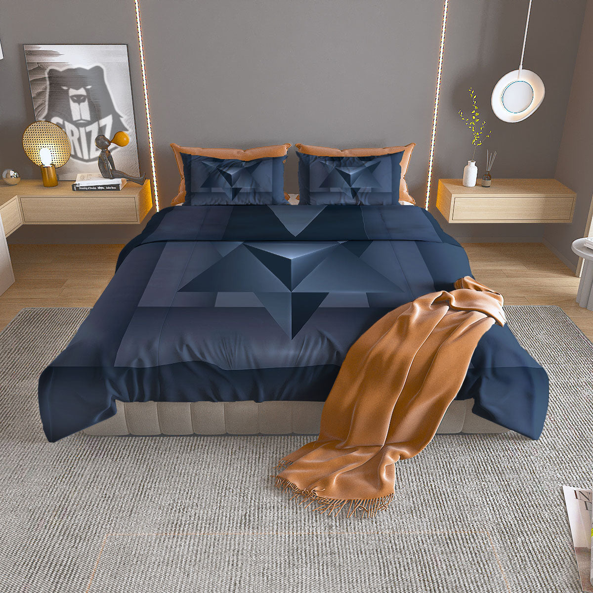 Pentagram Geometric Inverted Print Duvet Cover Bedding Set