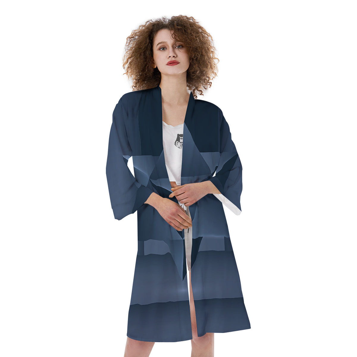 Pentagram Geometric Inverted Print Kimono-grizzshop