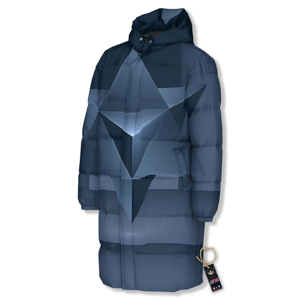Pentagram Geometric Inverted Print Long Down Jacket-grizzshop