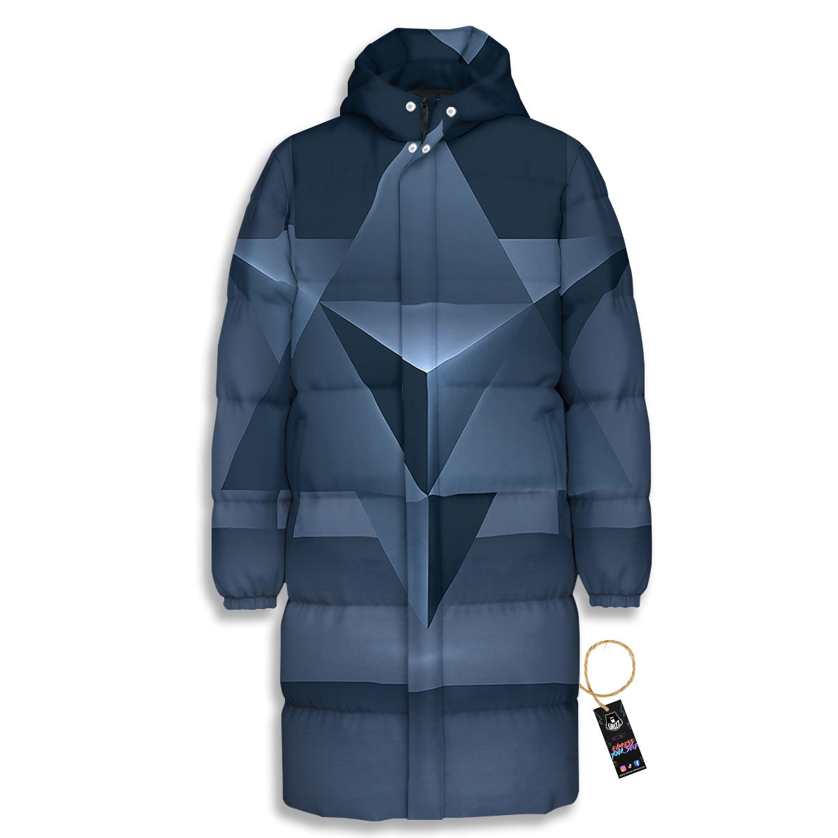 Pentagram Geometric Inverted Print Long Down Jacket-grizzshop