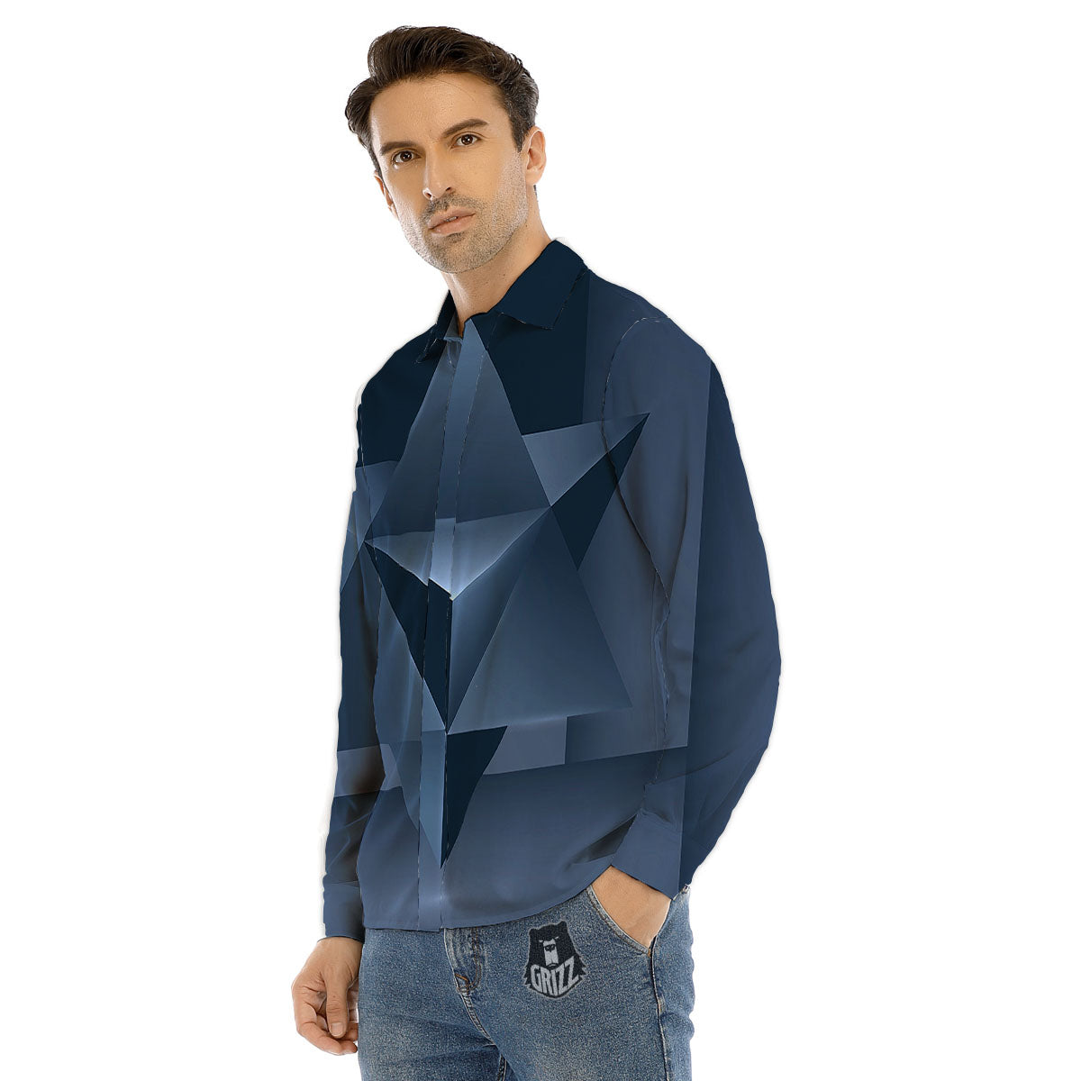 Pentagram Geometric Inverted Print Men's Dress Shirts-grizzshop