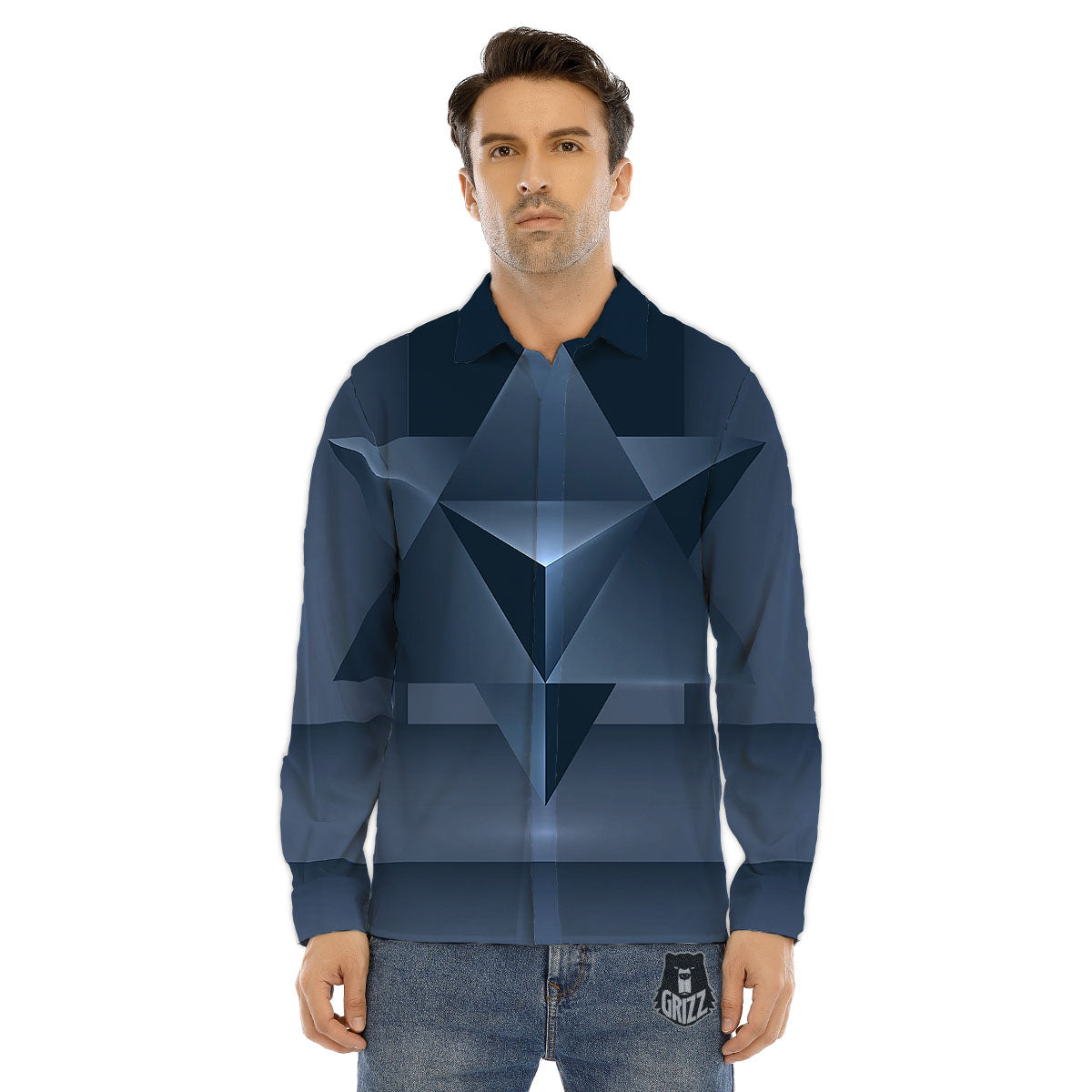 Pentagram Geometric Inverted Print Men's Dress Shirts-grizzshop