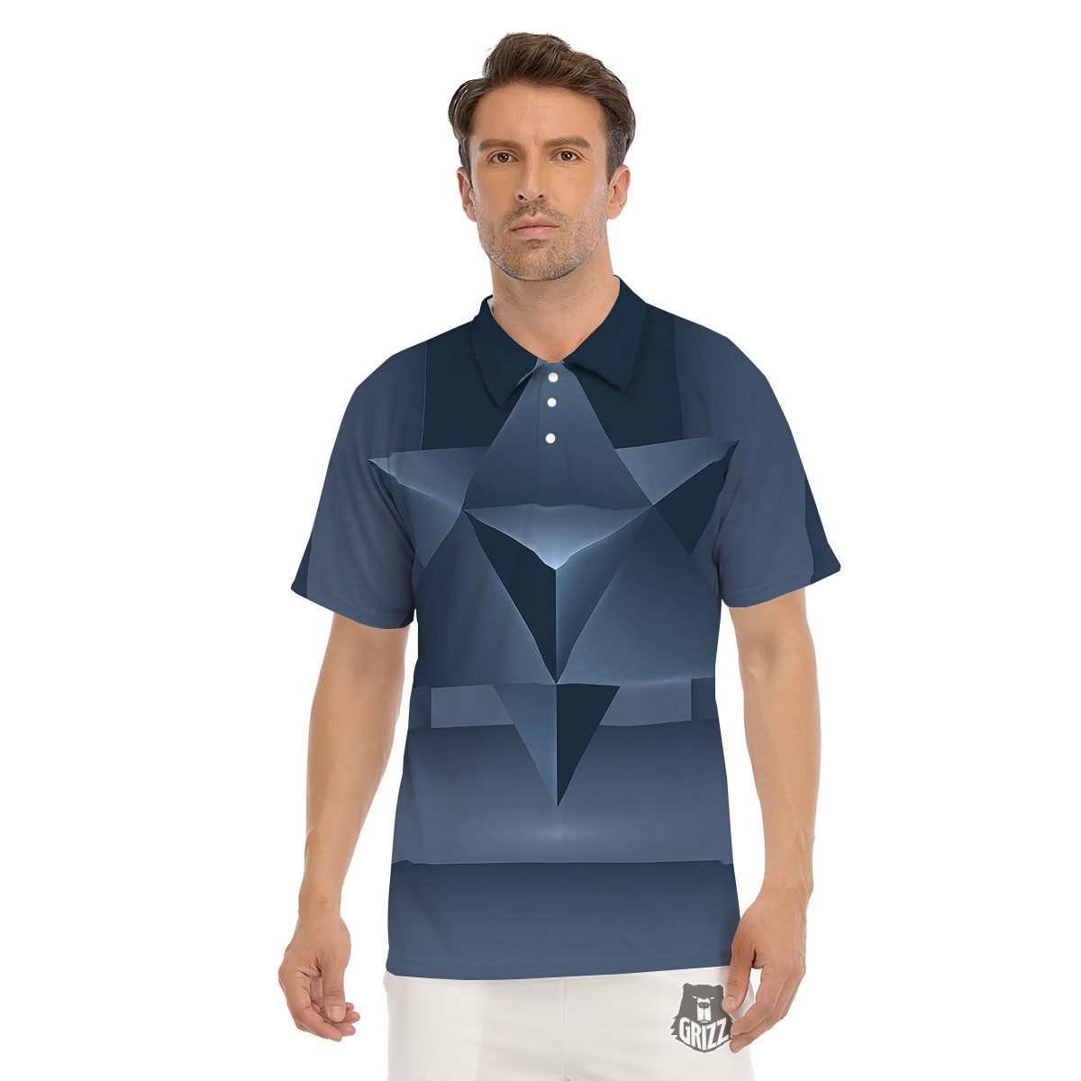 Pentagram Geometric Inverted Print Men's Golf Shirts-grizzshop