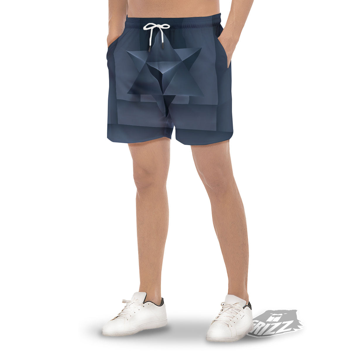 Pentagram Geometric Inverted Print Men's Gym Shorts-grizzshop