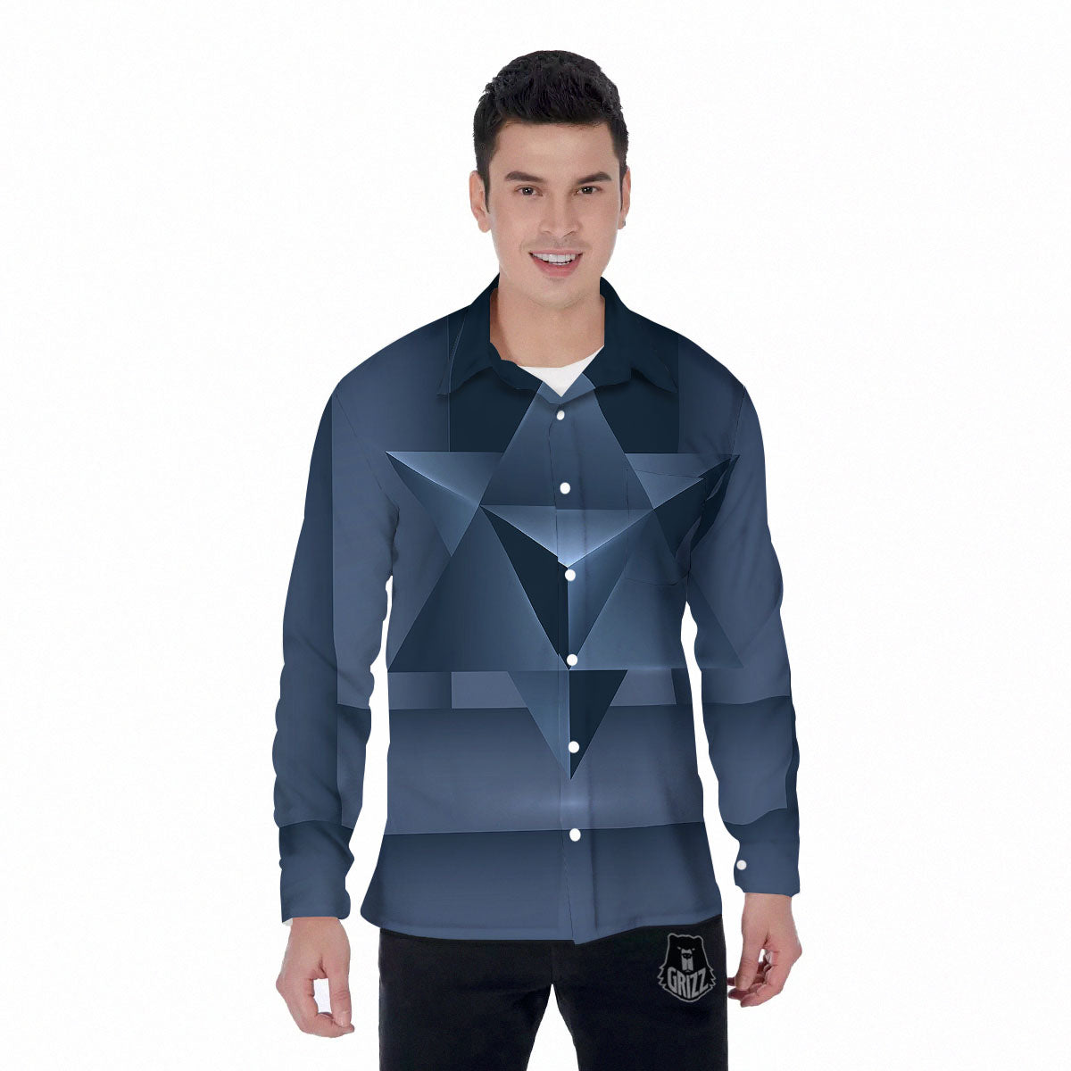 Pentagram Geometric Inverted Print Men's Long Sleeve Shirts-grizzshop