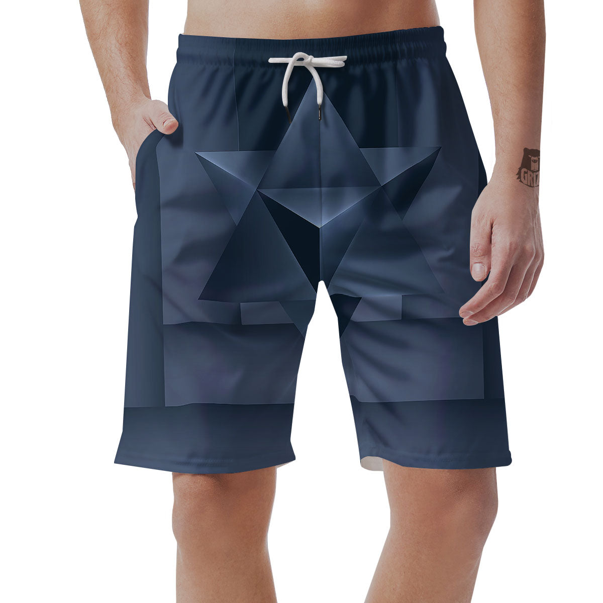 Pentagram Geometric Inverted Print Men's Shorts-grizzshop