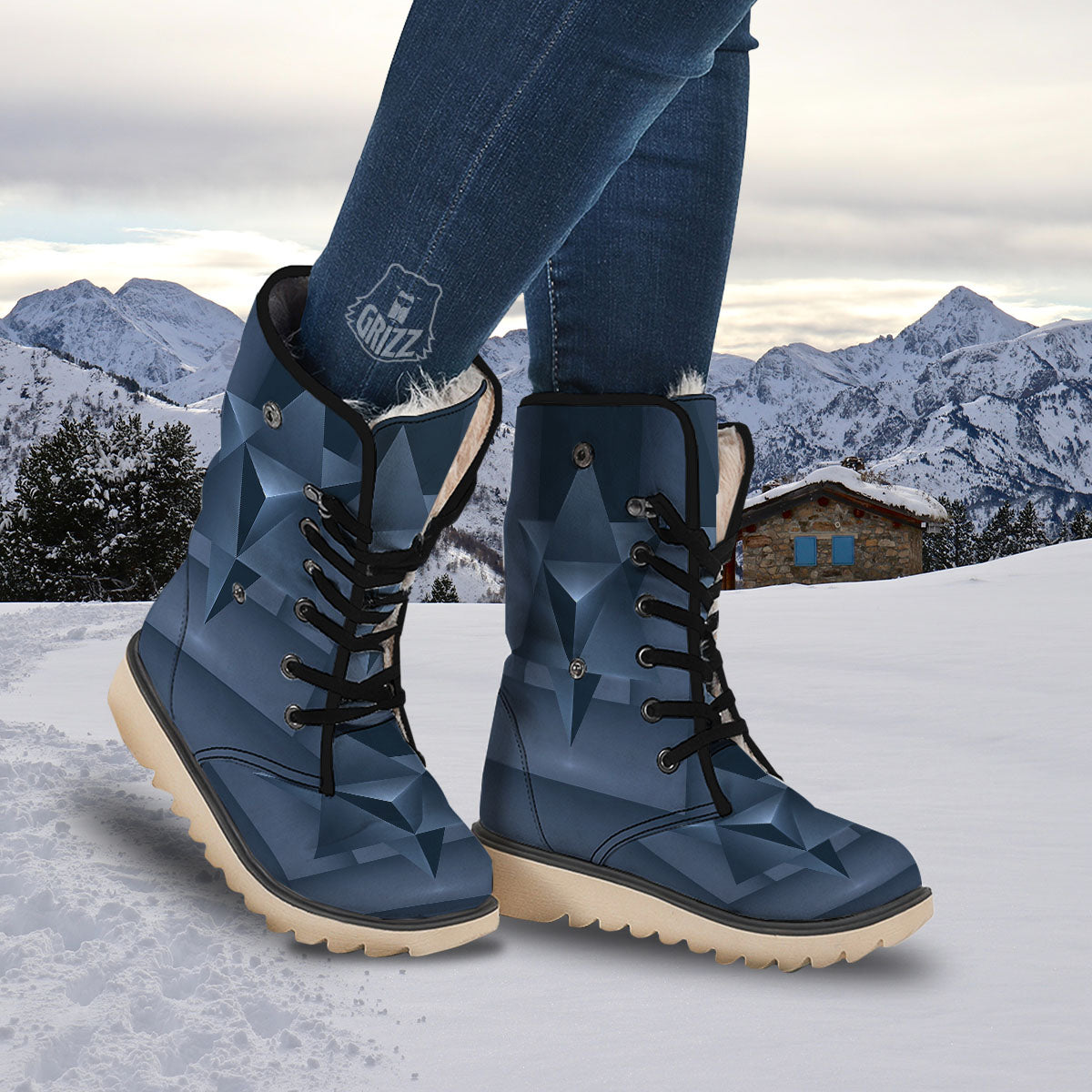 Pentagram Geometric Inverted Print Snow Boots-grizzshop