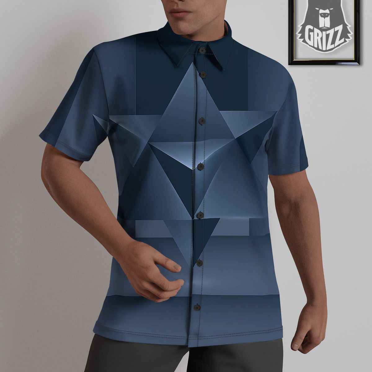 Pentagram Geometric Inverted Print Untucked Shirts-grizzshop