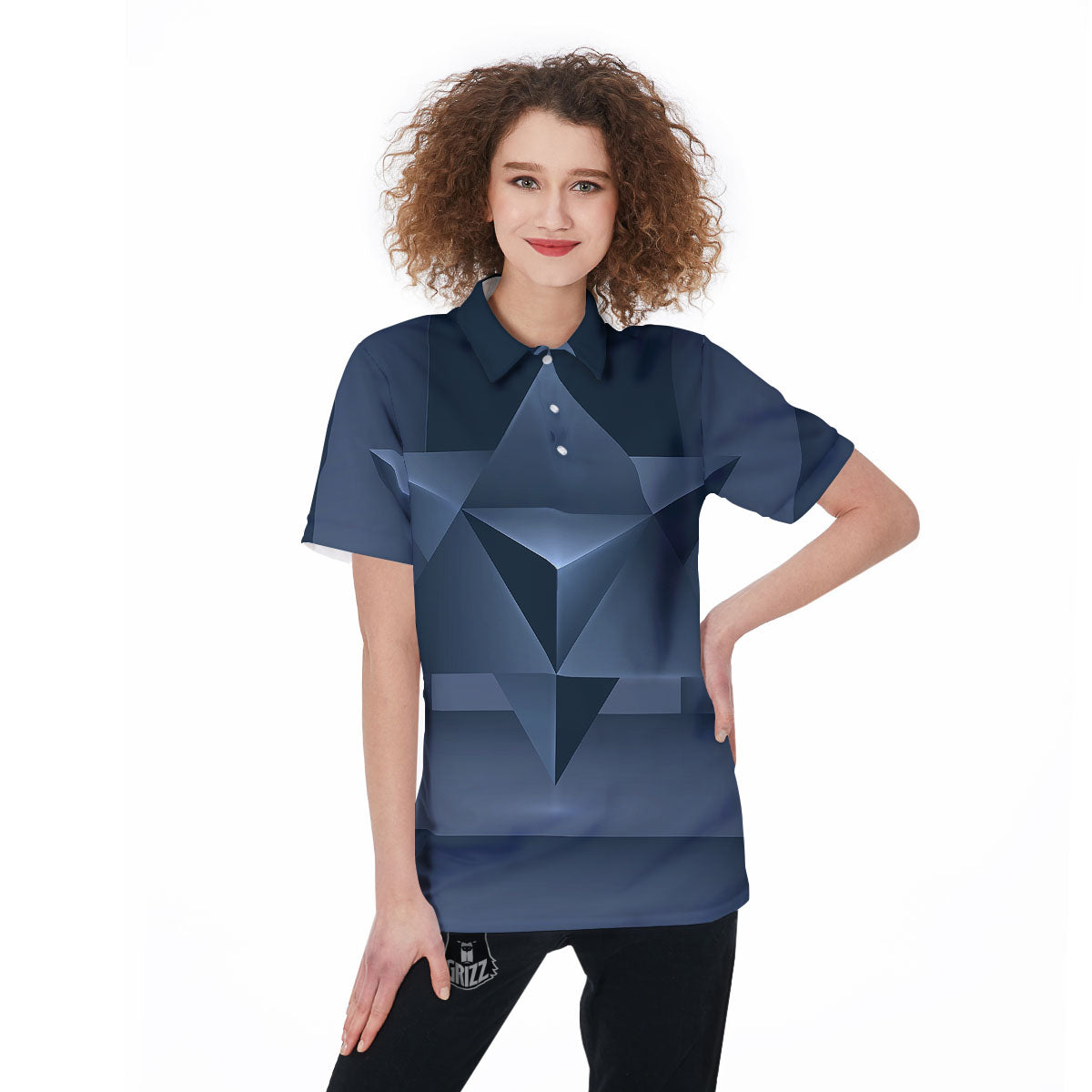 Pentagram Geometric Inverted Print Women's Golf Shirts-grizzshop