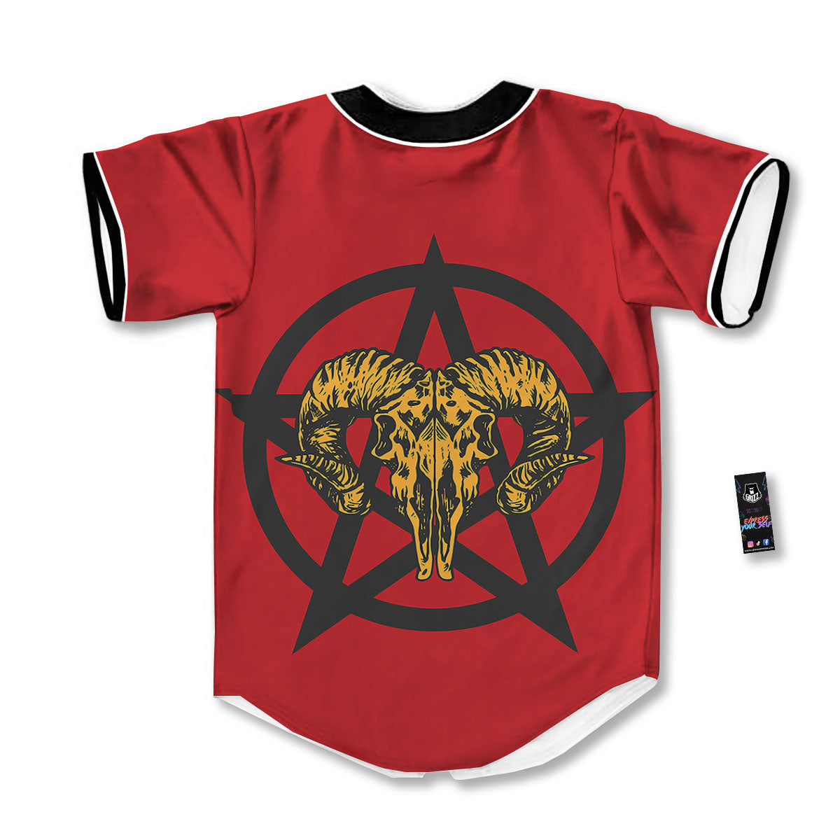 Pentagram Goat Skull Print Baseball Jersey-grizzshop