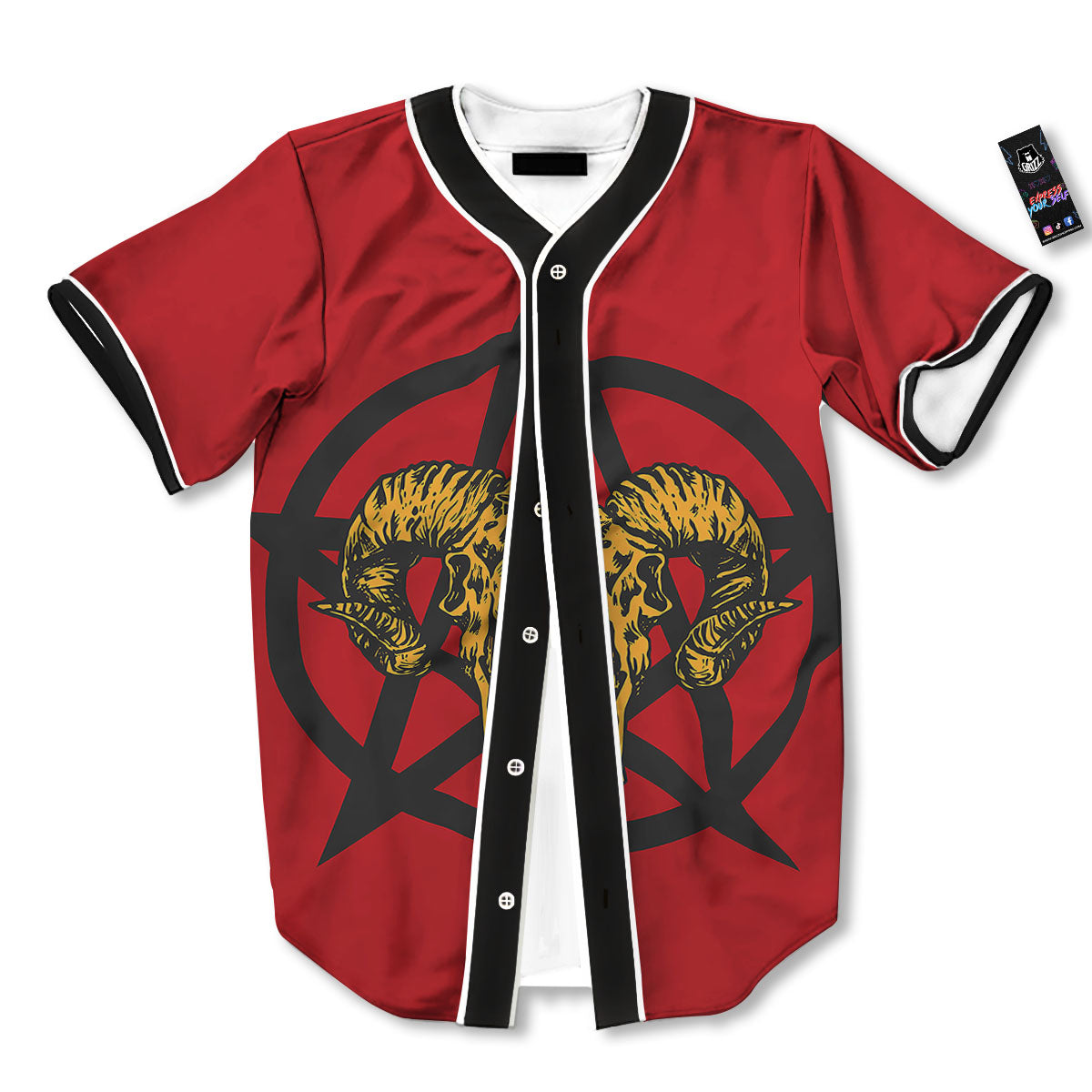 Pentagram Goat Skull Print Baseball Jersey-grizzshop