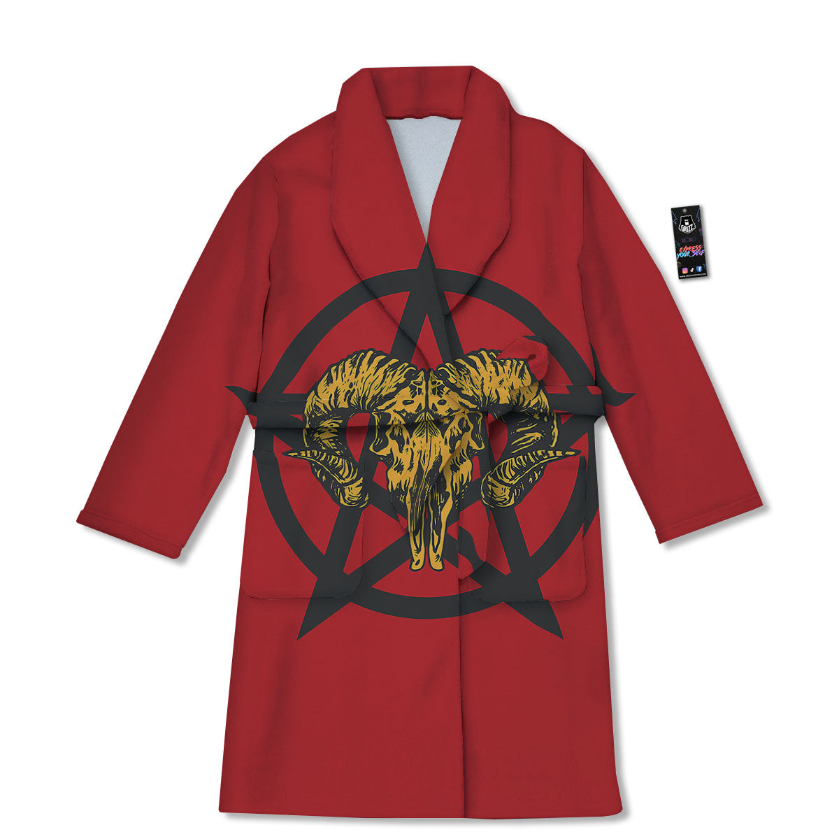 Pentagram Goat Skull Print Bathrobe-grizzshop
