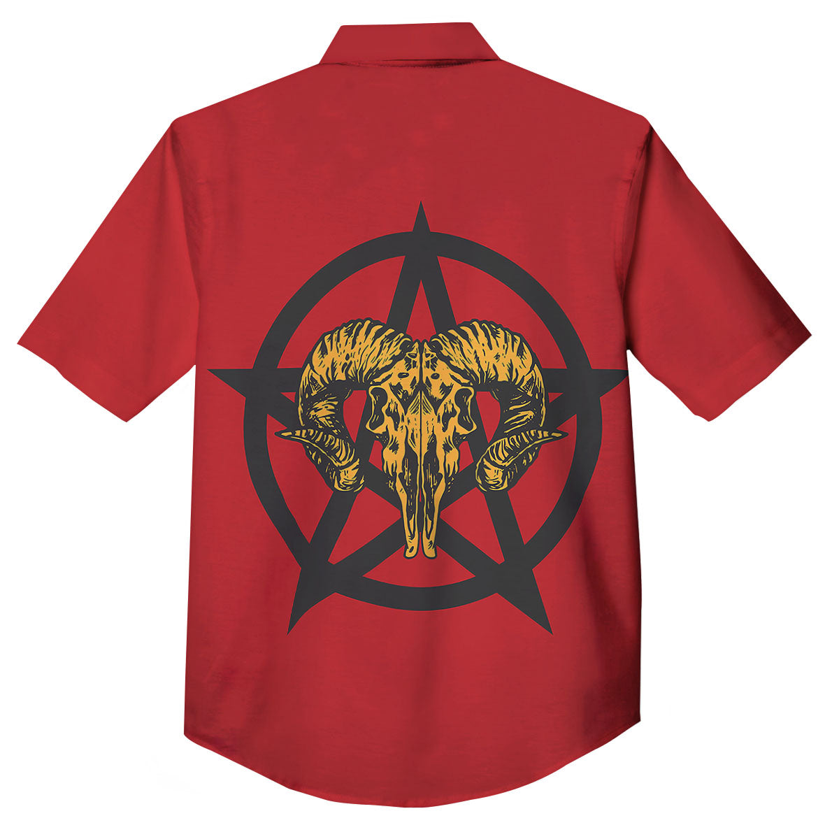 Pentagram Goat Skull Print Button Up Shirt-grizzshop