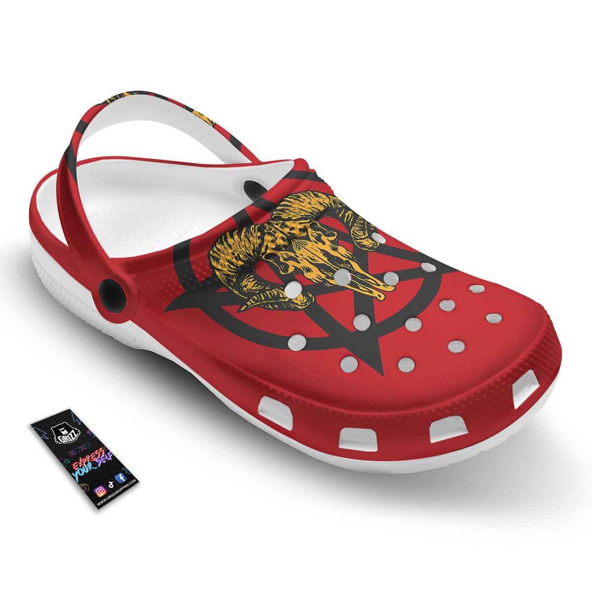 Pentagram Goat Skull Print Clog-grizzshop