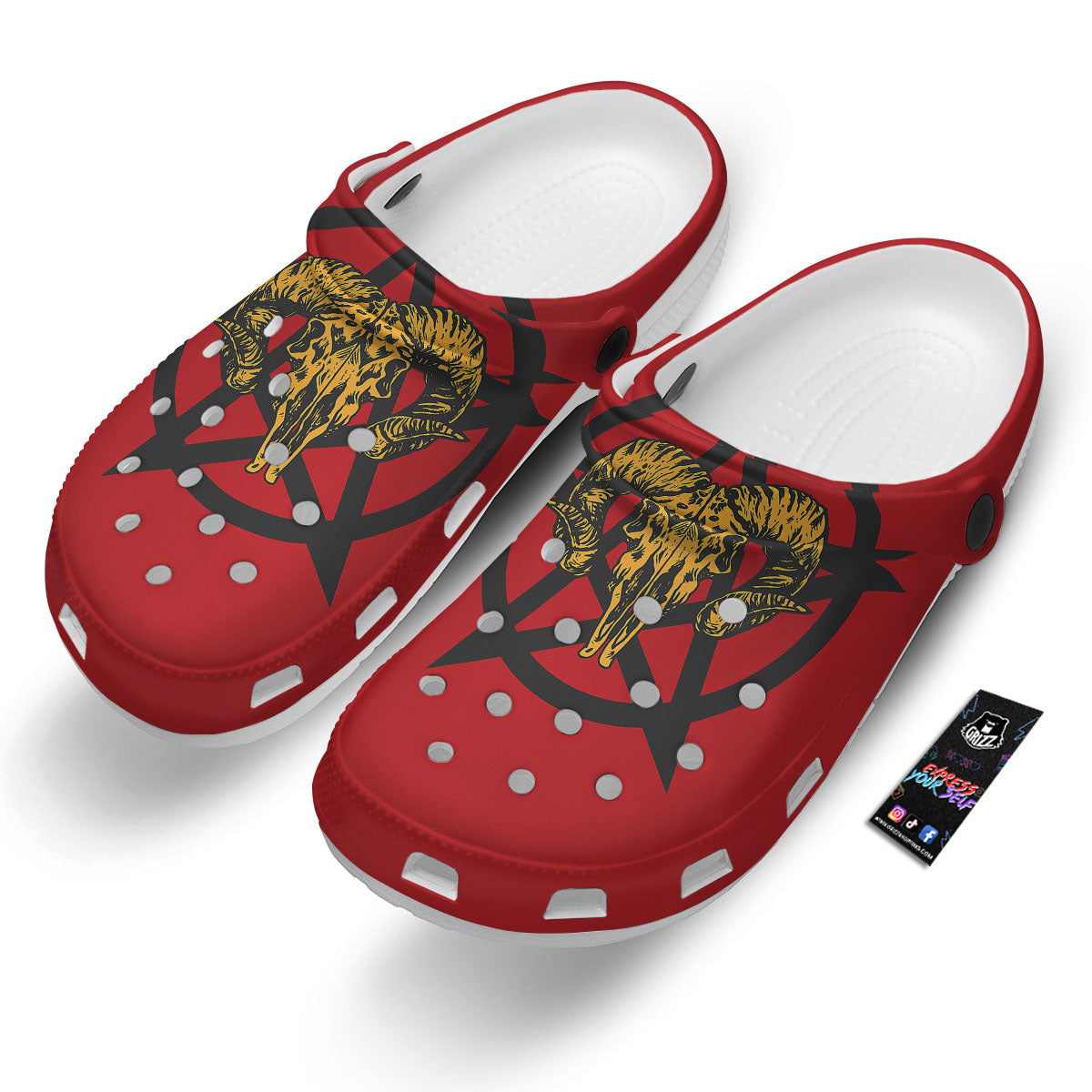 Pentagram Goat Skull Print Clog-grizzshop