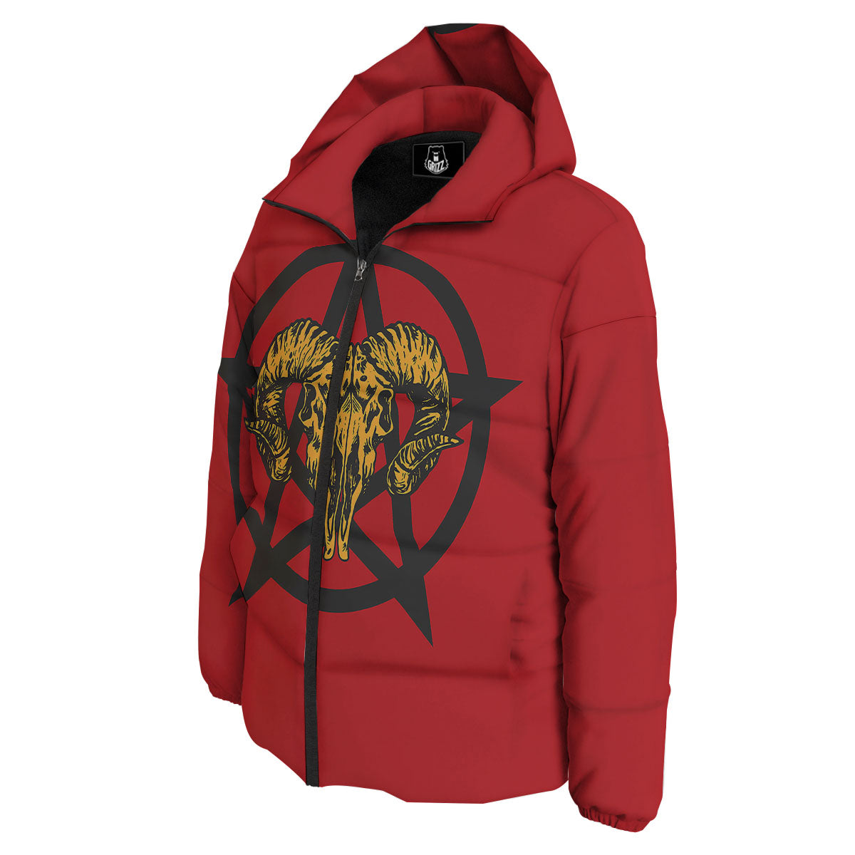 Pentagram Goat Skull Print Down Jacket-grizzshop