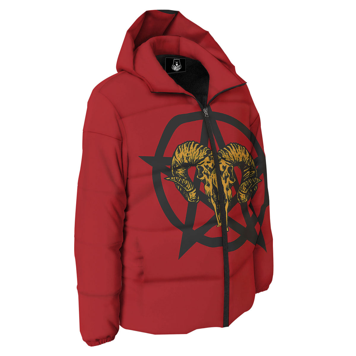 Pentagram Goat Skull Print Down Jacket-grizzshop
