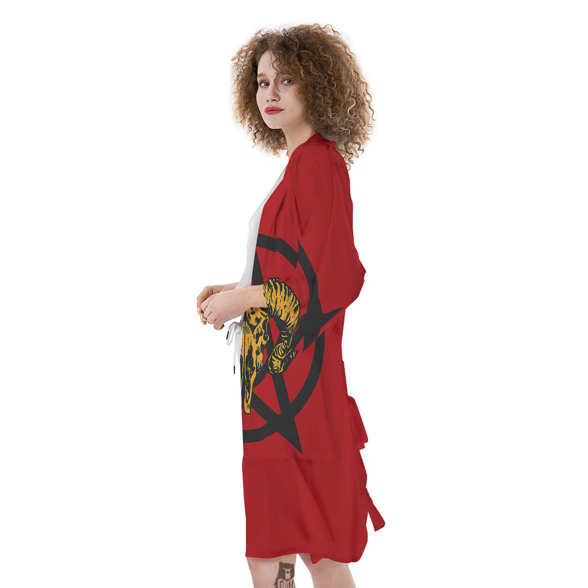 Pentagram Goat Skull Print Kimono-grizzshop