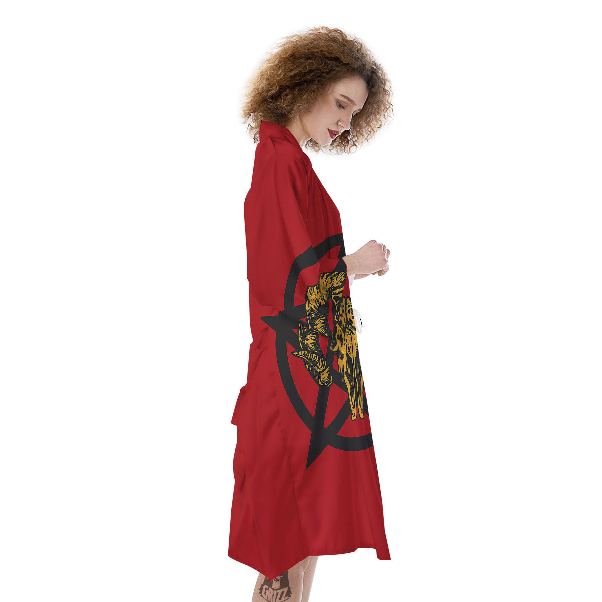 Pentagram Goat Skull Print Kimono-grizzshop