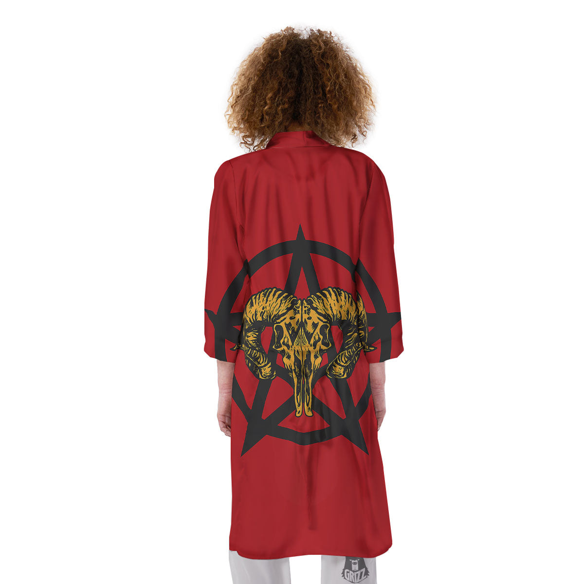 Pentagram Goat Skull Print Kimono-grizzshop