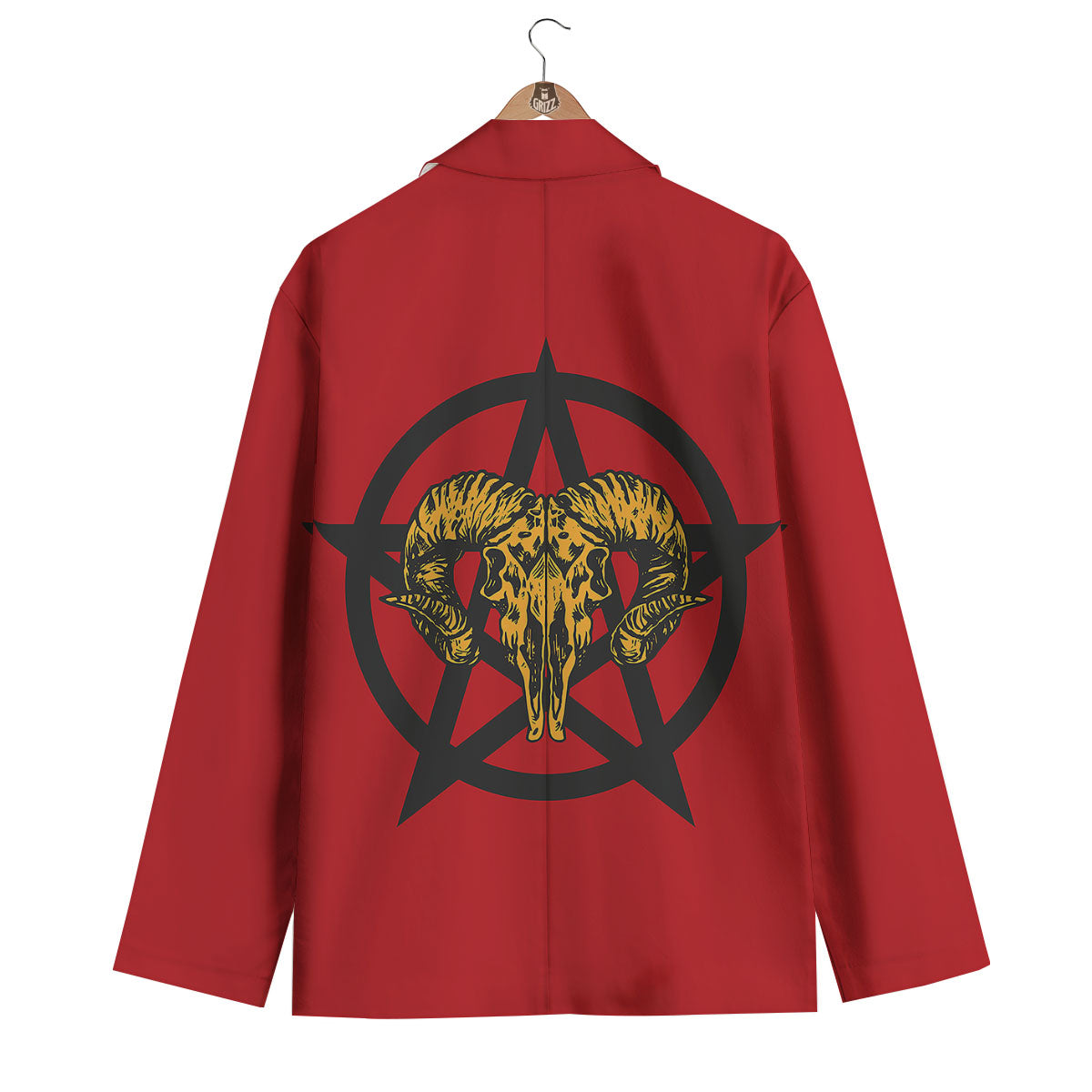 Pentagram Goat Skull Print Men's Blazer-grizzshop
