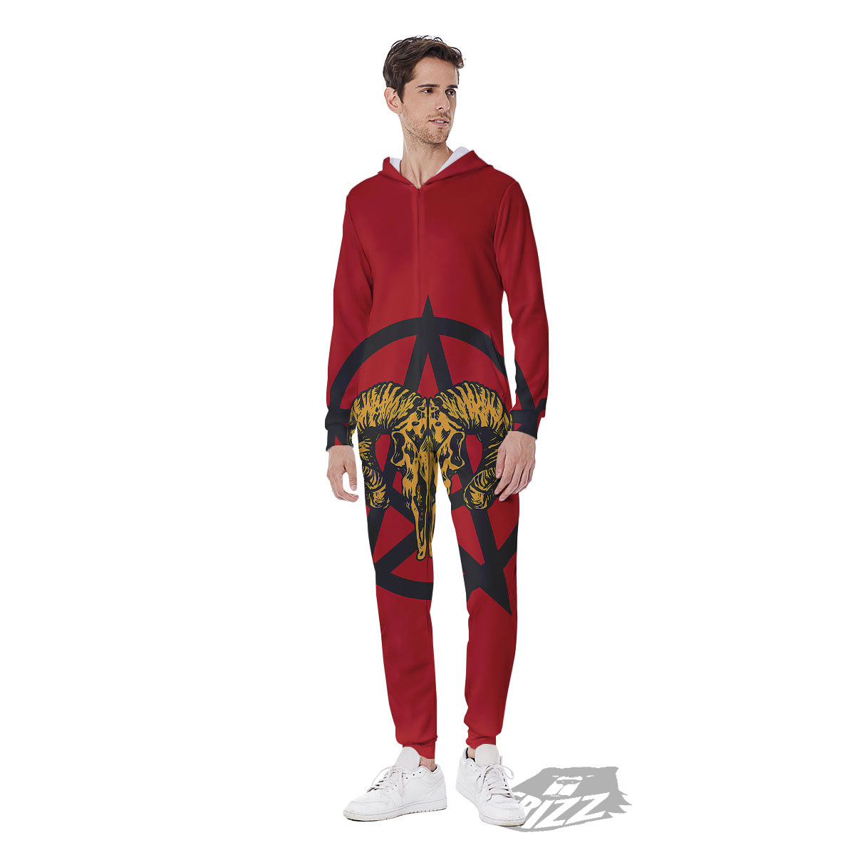 Pentagram Goat Skull Print Men's Jumpsuit-grizzshop