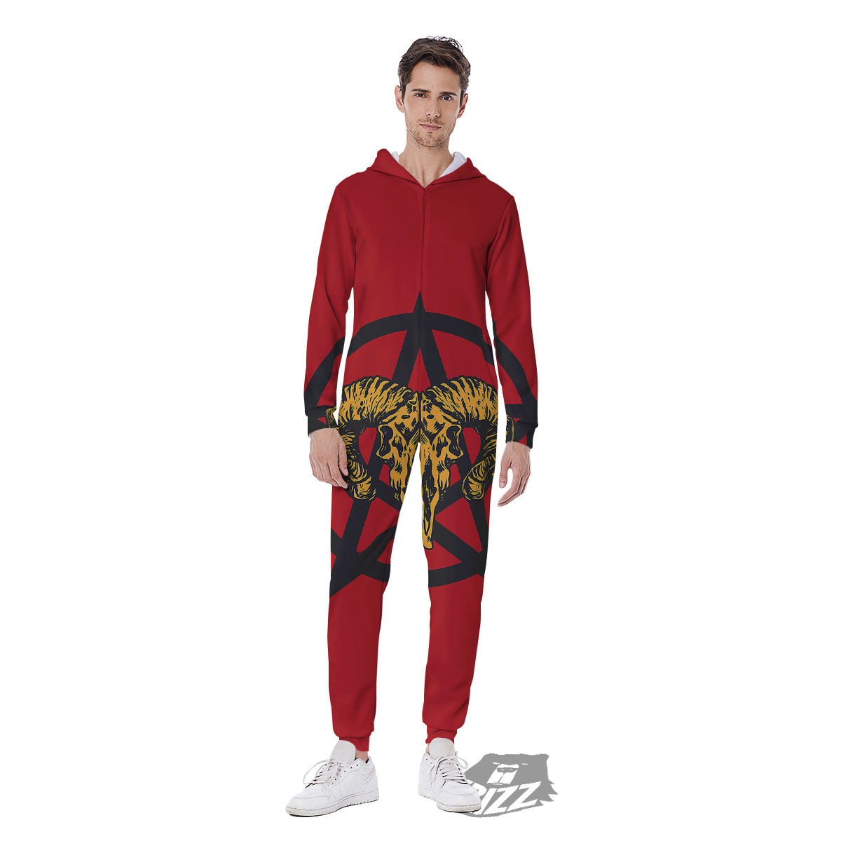 Pentagram Goat Skull Print Men's Jumpsuit-grizzshop
