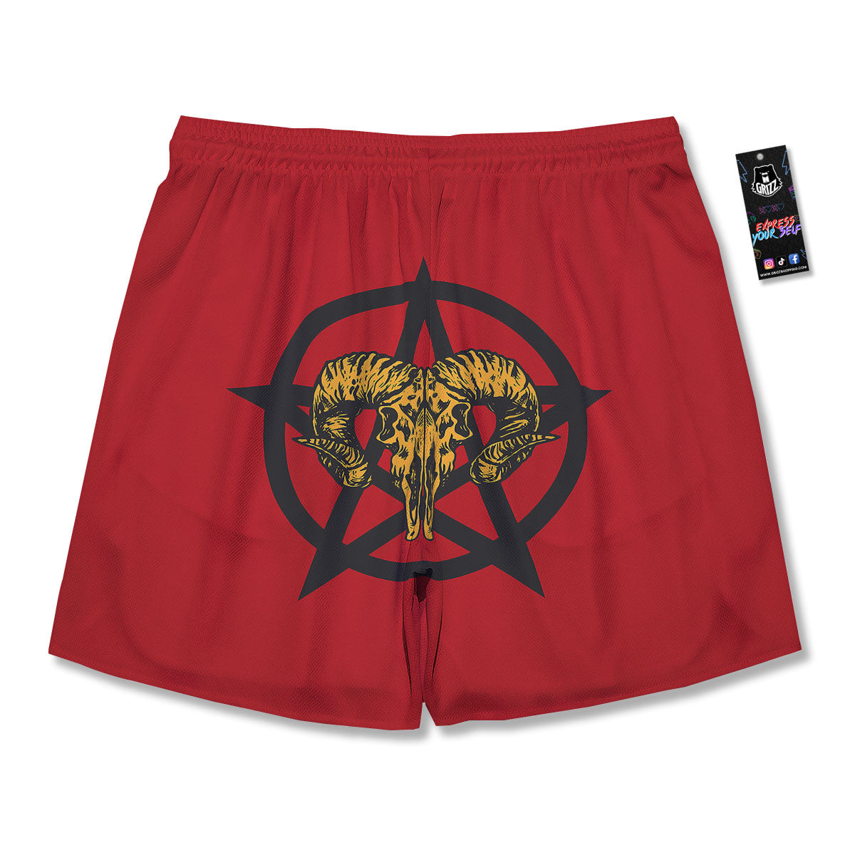 Pentagram Goat Skull Print Men's Running Shorts-grizzshop