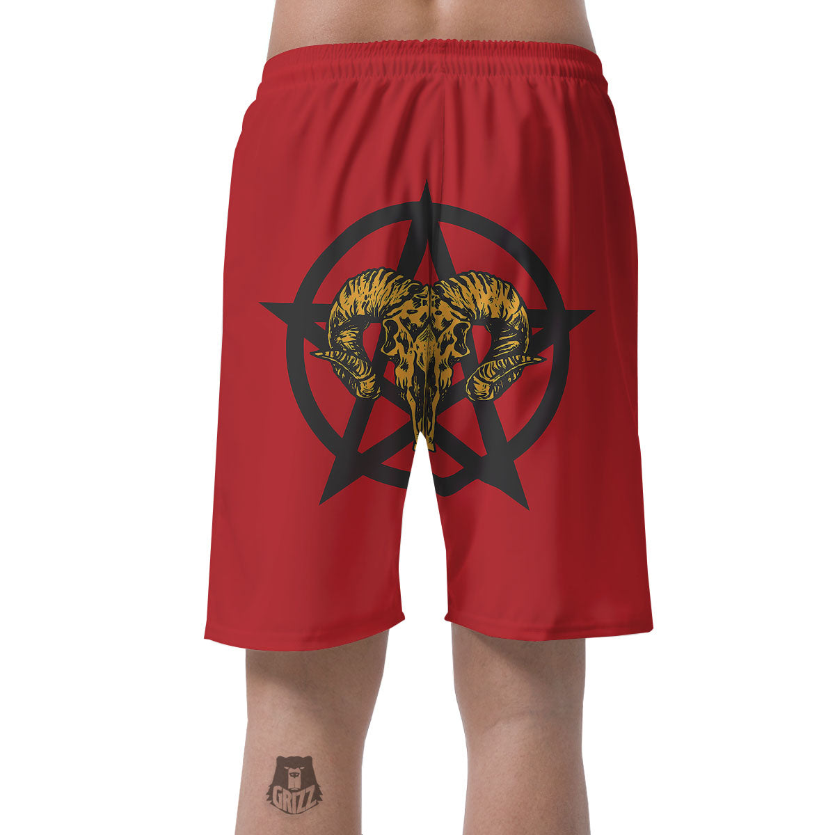 Pentagram Goat Skull Print Men's Shorts-grizzshop