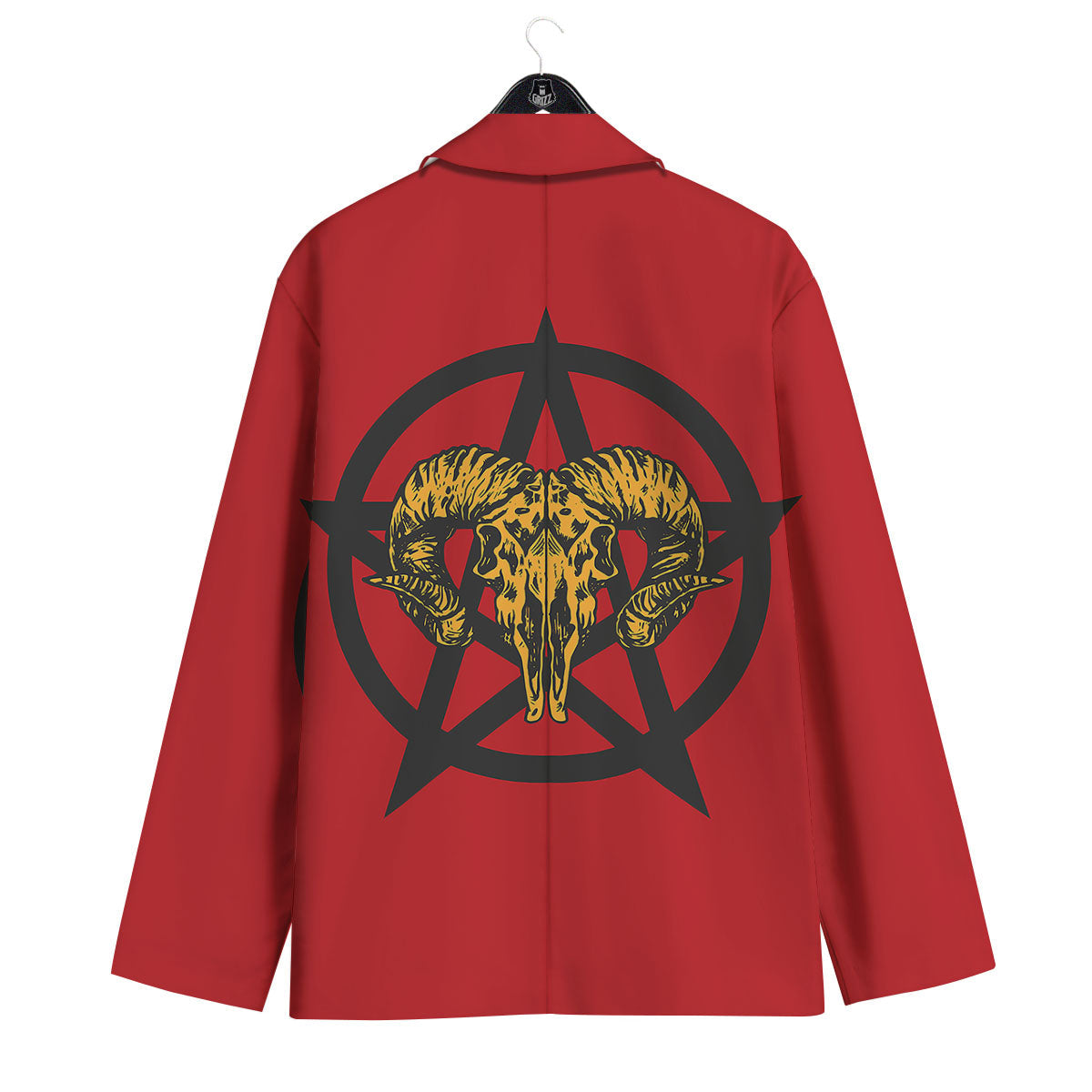 Pentagram Goat Skull Print Men's Sport Coat-grizzshop