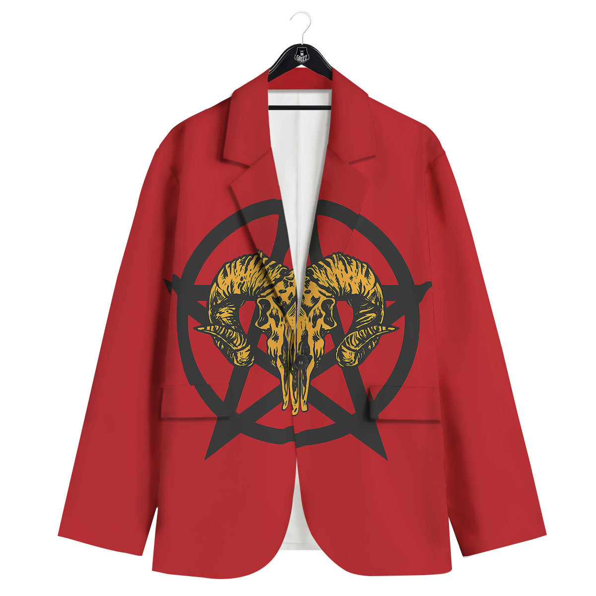 Pentagram Goat Skull Print Men's Sport Coat-grizzshop