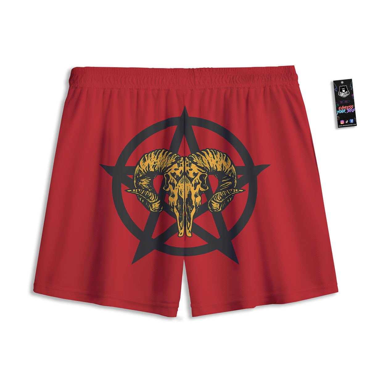 Pentagram Goat Skull Print Mesh Shorts