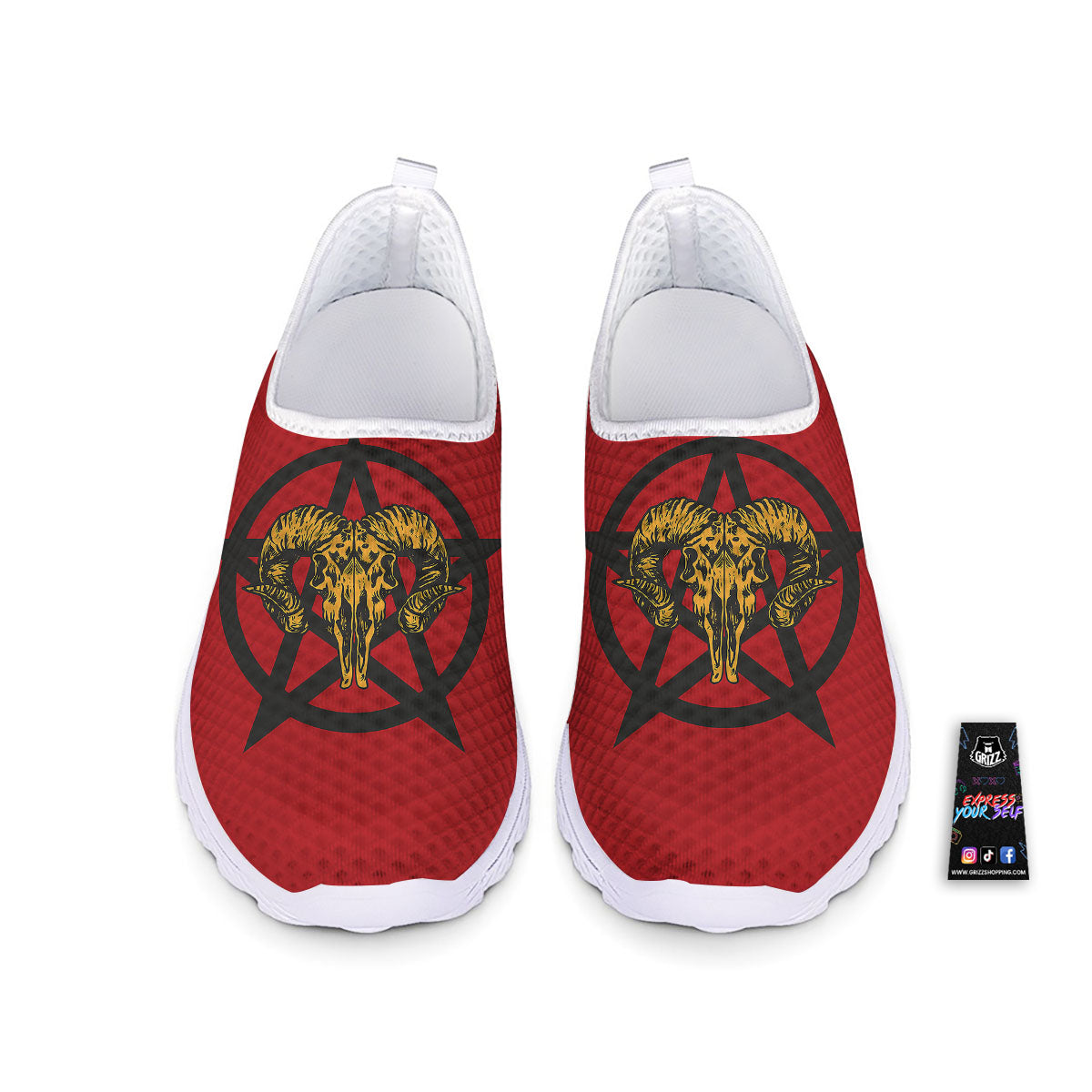 Pentagram Goat Skull Print Nurse Shoes-grizzshop