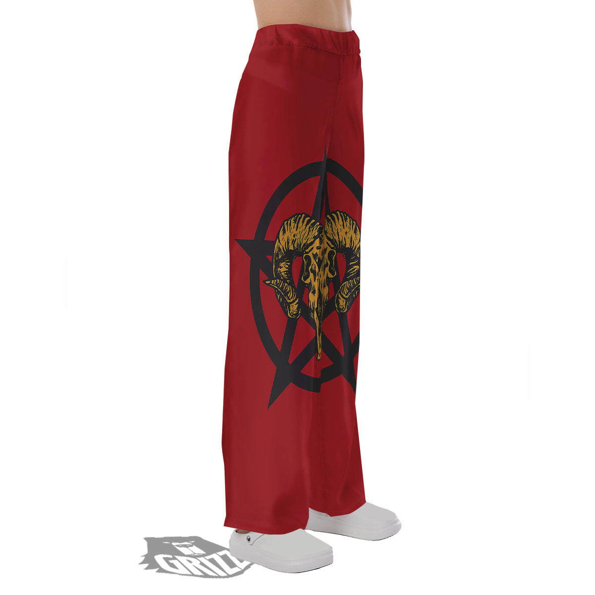 Pentagram Goat Skull Print Pajama Pants-grizzshop