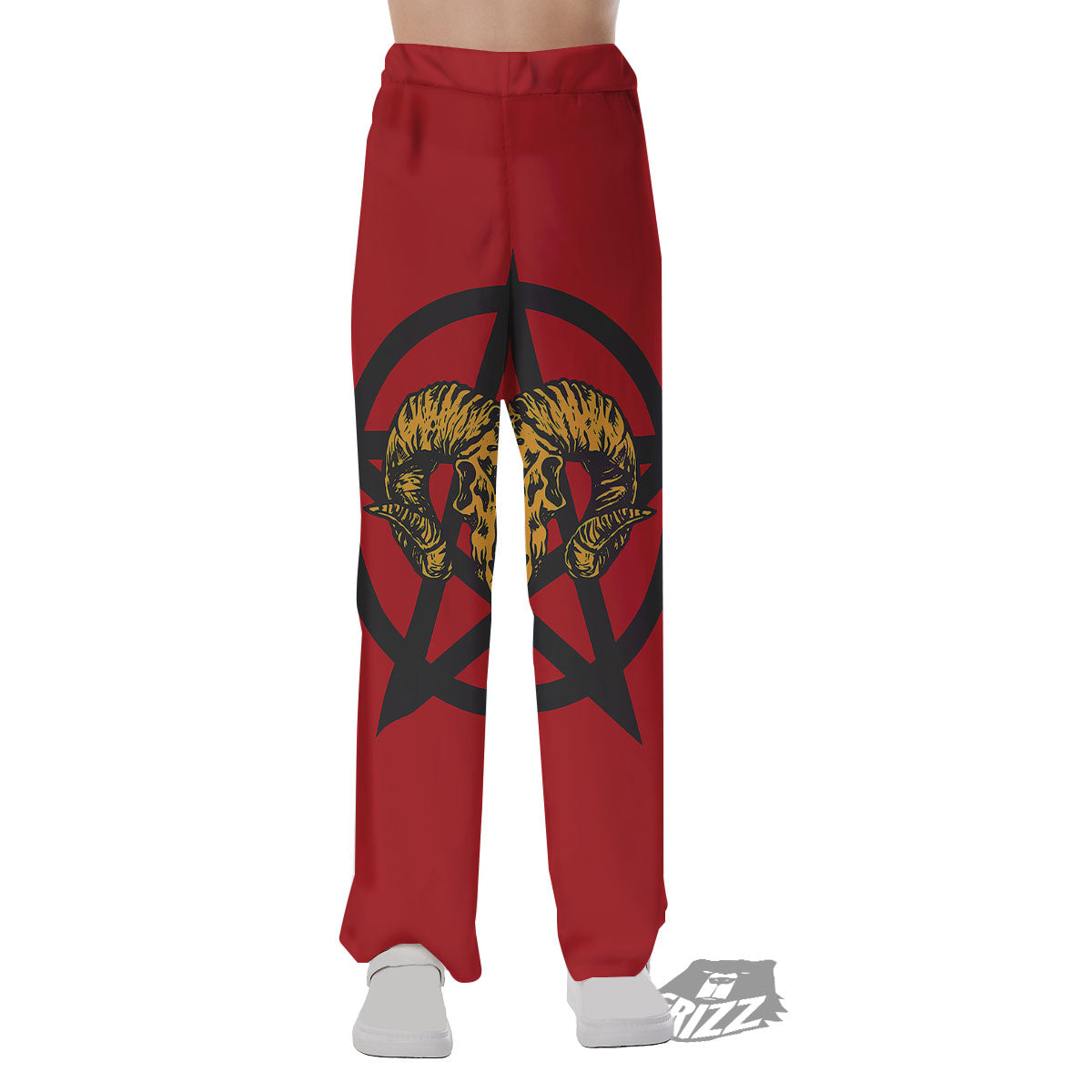Pentagram Goat Skull Print Pajama Pants-grizzshop
