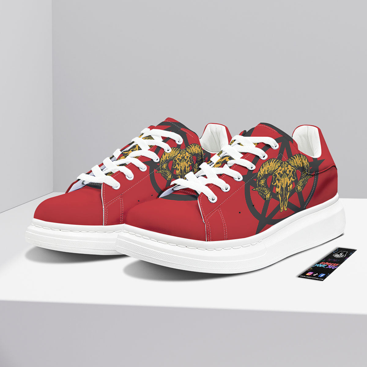 Pentagram Goat Skull Print Platform Shoes-grizzshop