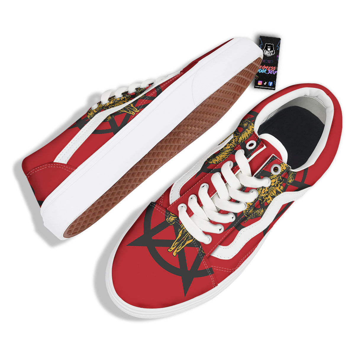 Pentagram Goat Skull Print Skate Shoes-grizzshop