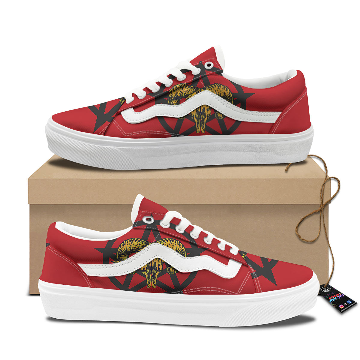 Pentagram Goat Skull Print Skate Shoes-grizzshop